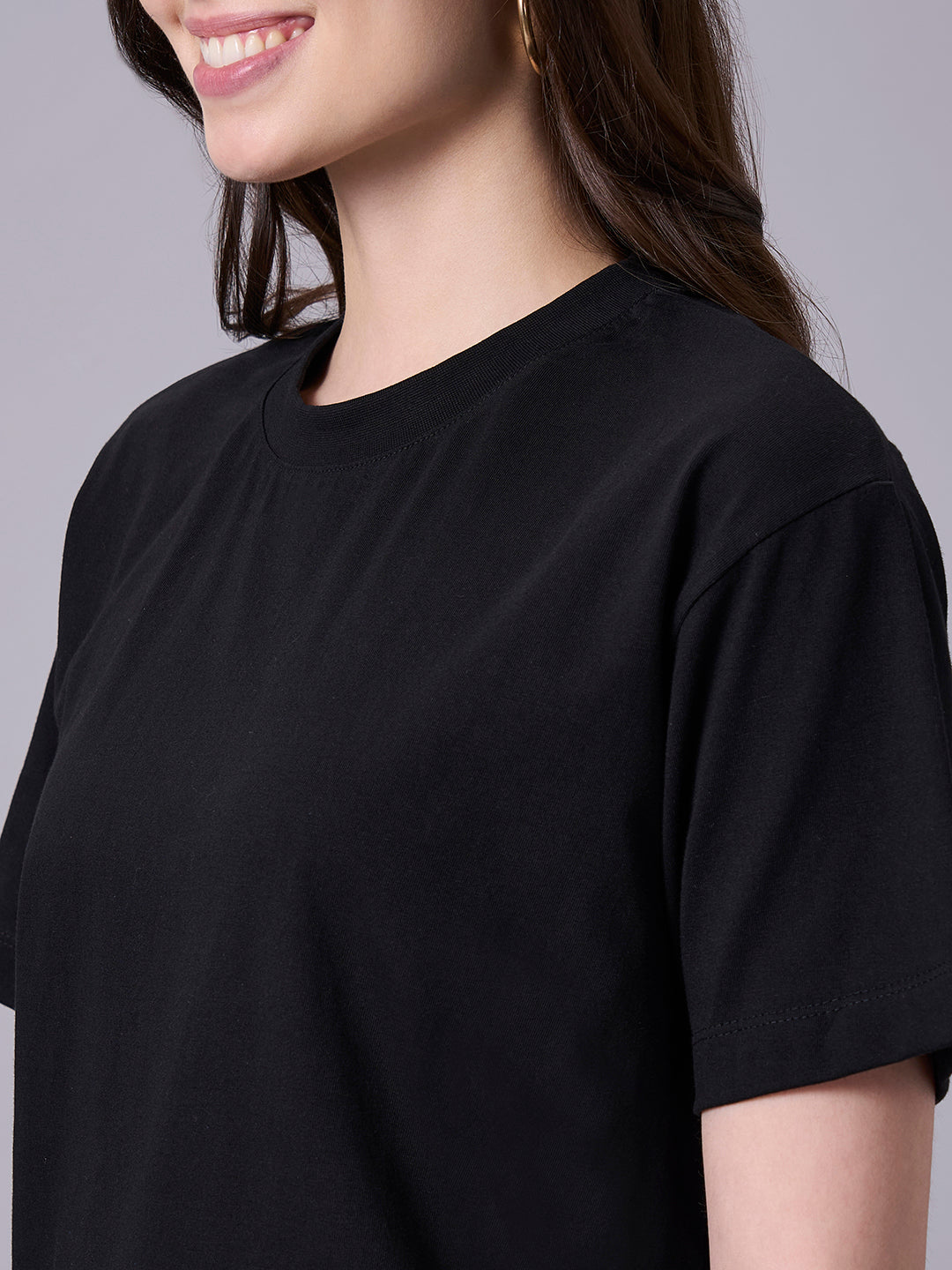 Women's Black 100% Organic Cotton Regular Fit Tshirt
