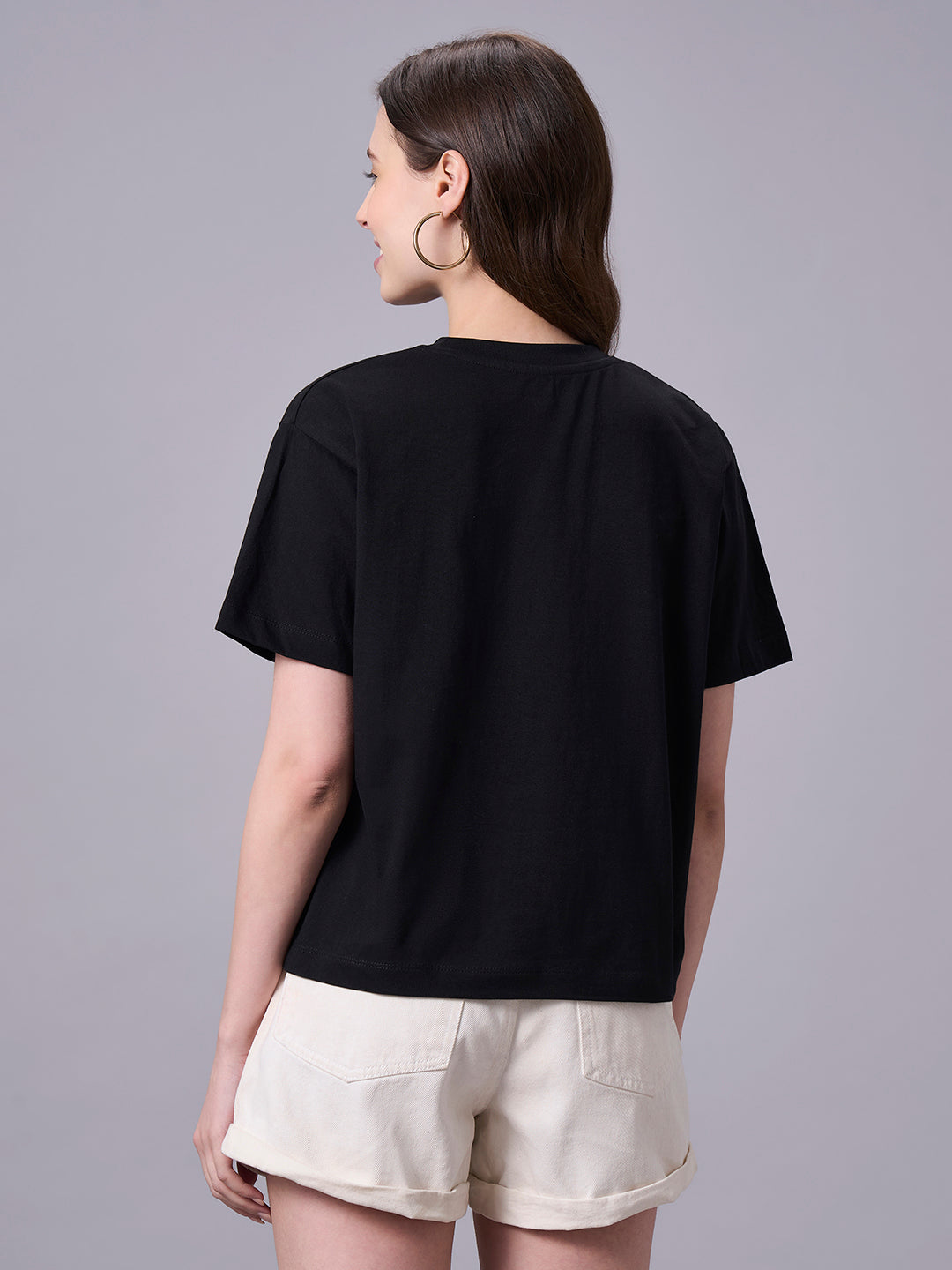 Women's Black 100% Organic Cotton Regular Fit Tshirt