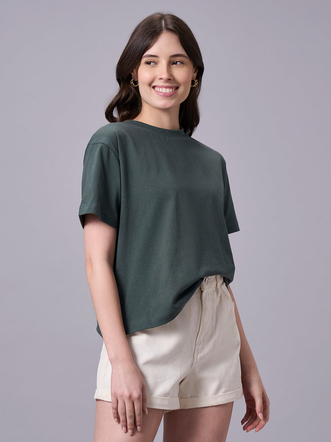 Women's Olive 100% Organic Cotton Regular Fit Tshirt