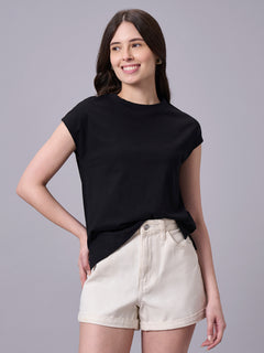 Women’s Organic Cotton Regular Fit Cap Sleeve T-Shirt Black