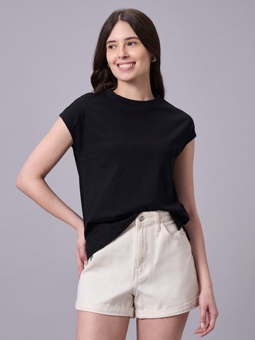 Women's Black 100% Organic Cotton Regular Fit Tshirt
