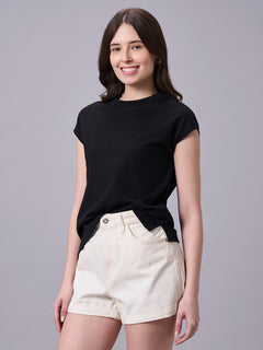 Women’s Organic Cotton Regular Fit Cap Sleeve T-Shirt Black