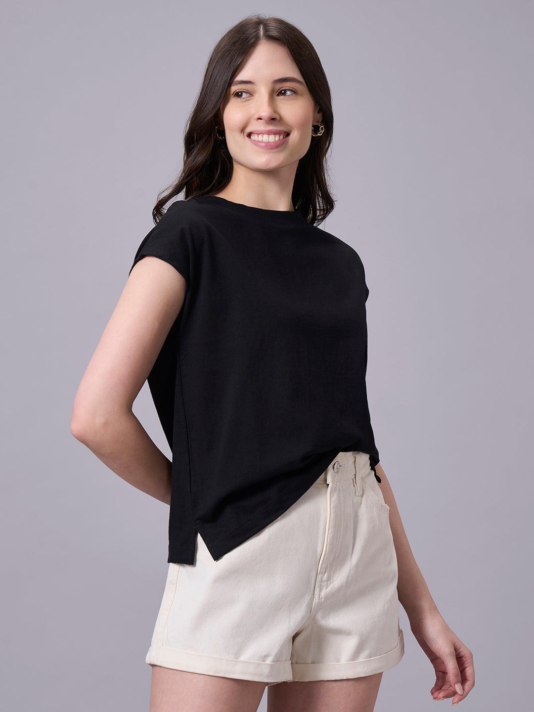 Women's Black 100% Organic Cotton Regular Fit Tshirt