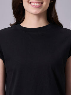 Women’s Organic Cotton Regular Fit Cap Sleeve T-Shirt Black