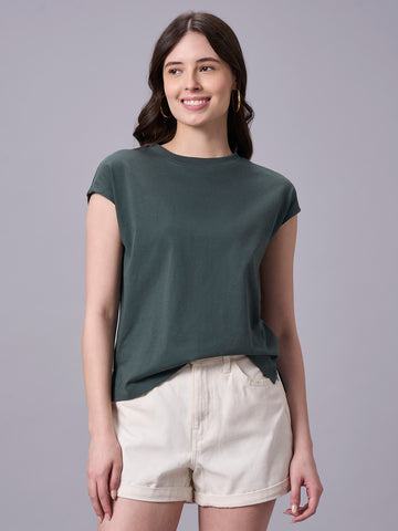 Women's Olive 100% Organic Cotton Regular Fit Tshirt