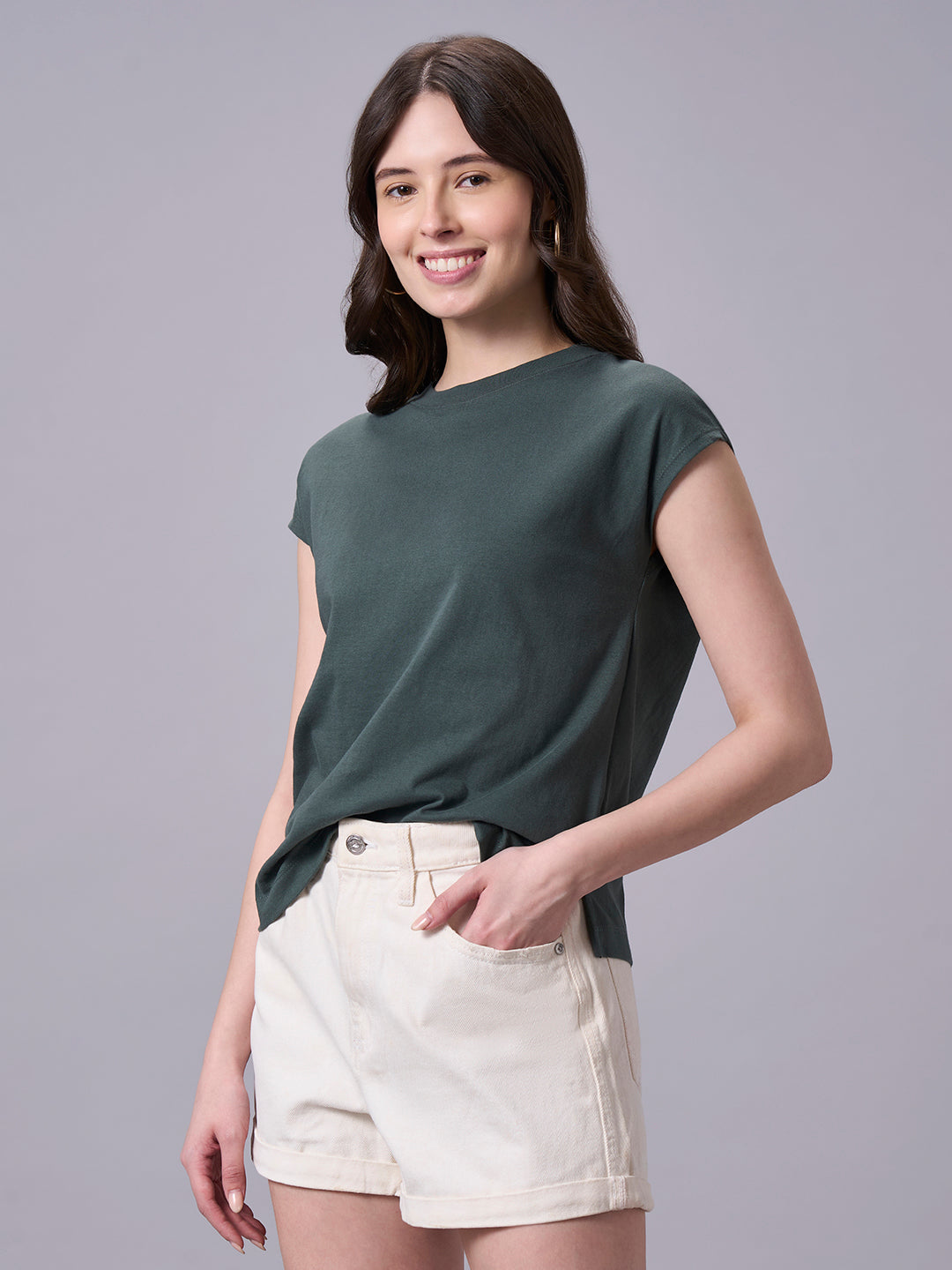 Women's Olive 100% Organic Cotton Regular Fit Tshirt