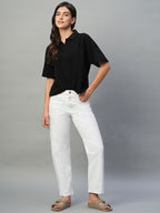 Women's Black Cotton Elastane Regular Fit Tshirt