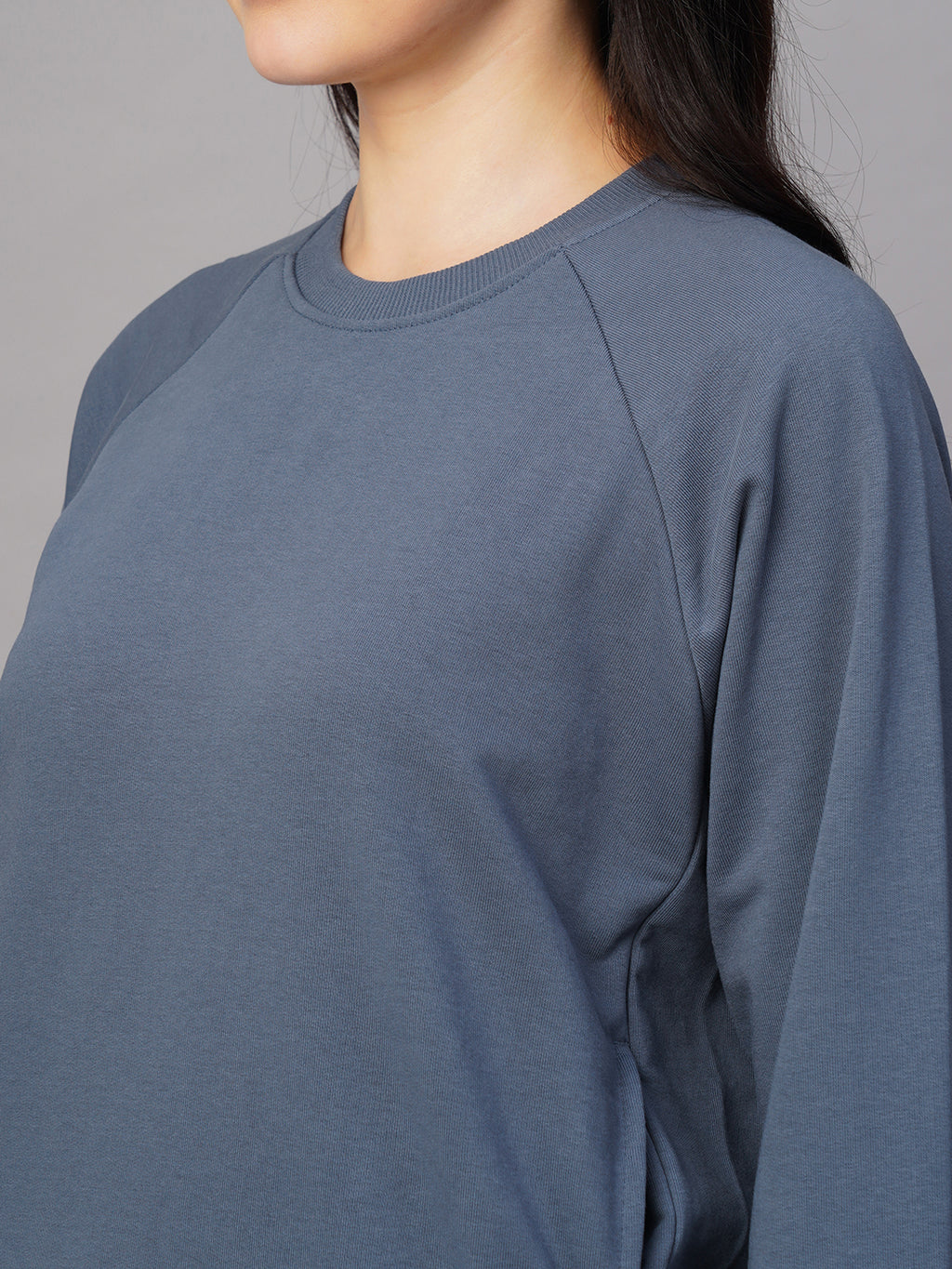Women's Light Blue Organic Cotton Regular Fit Sweatshirt