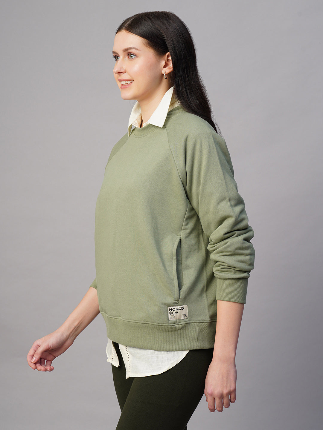 Women's Light Green Organic Cotton Regular Fit Sweatshirt