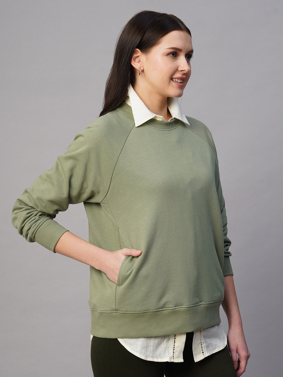 Women's Light Green Organic Cotton Regular Fit Sweatshirt