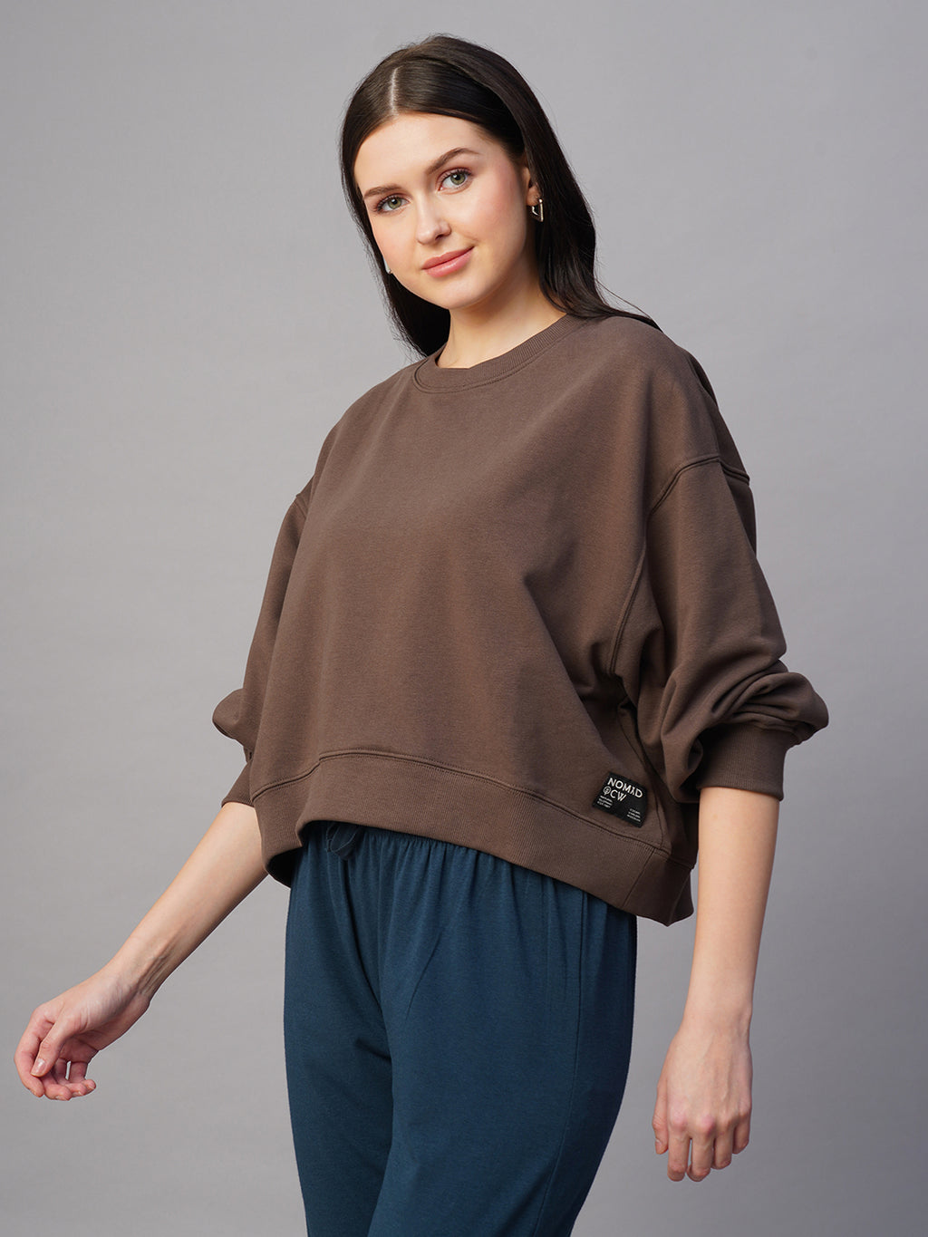 Women's Brown Organic Cotton Regular Fit Sweatshirt