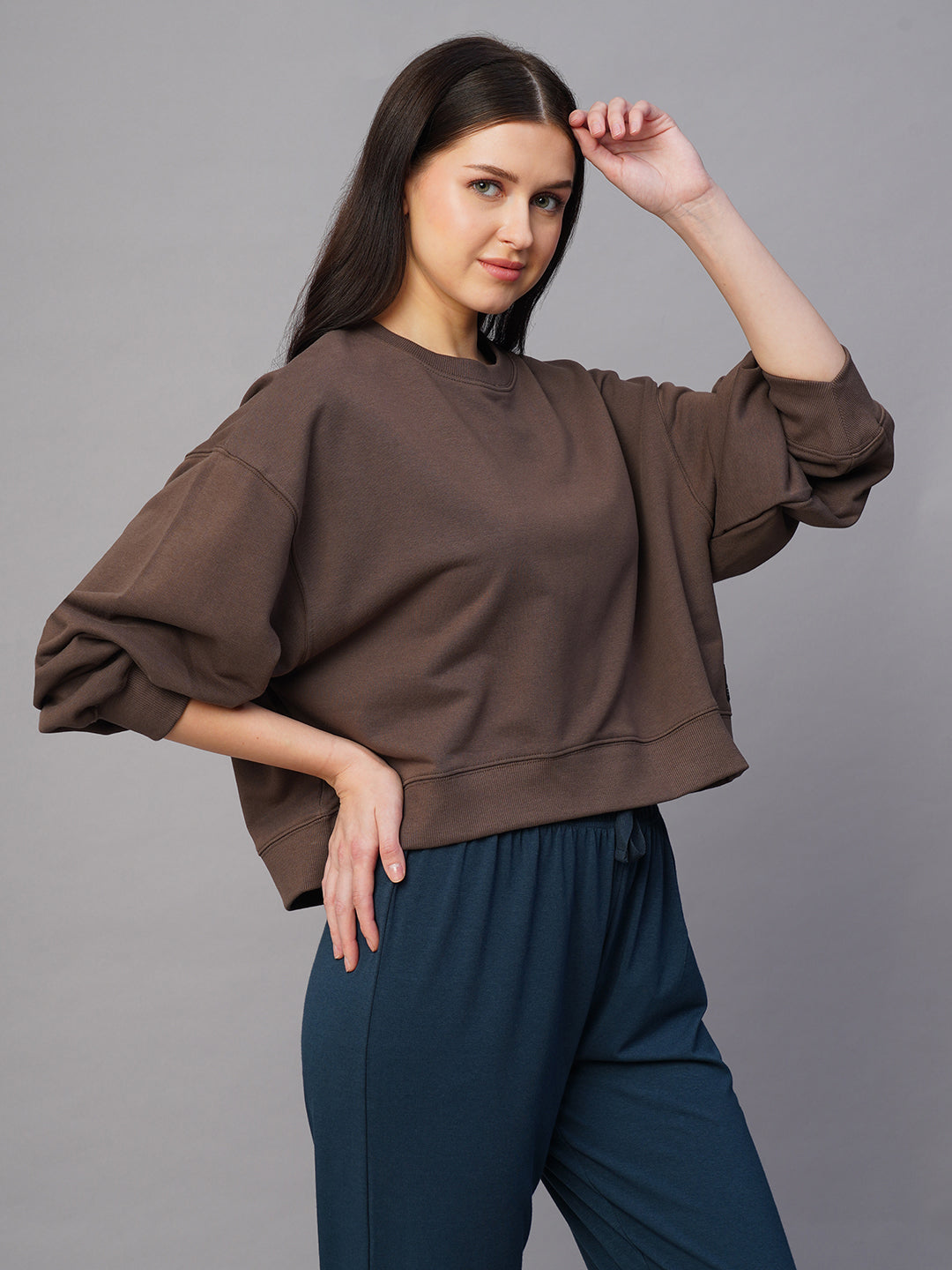 Women's Brown Organic Cotton Regular Fit Sweatshirt