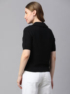 Women's Black Cotton Regular Fit Tshirt