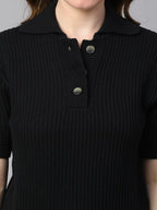Women's Black Cotton Regular Fit Tshirt