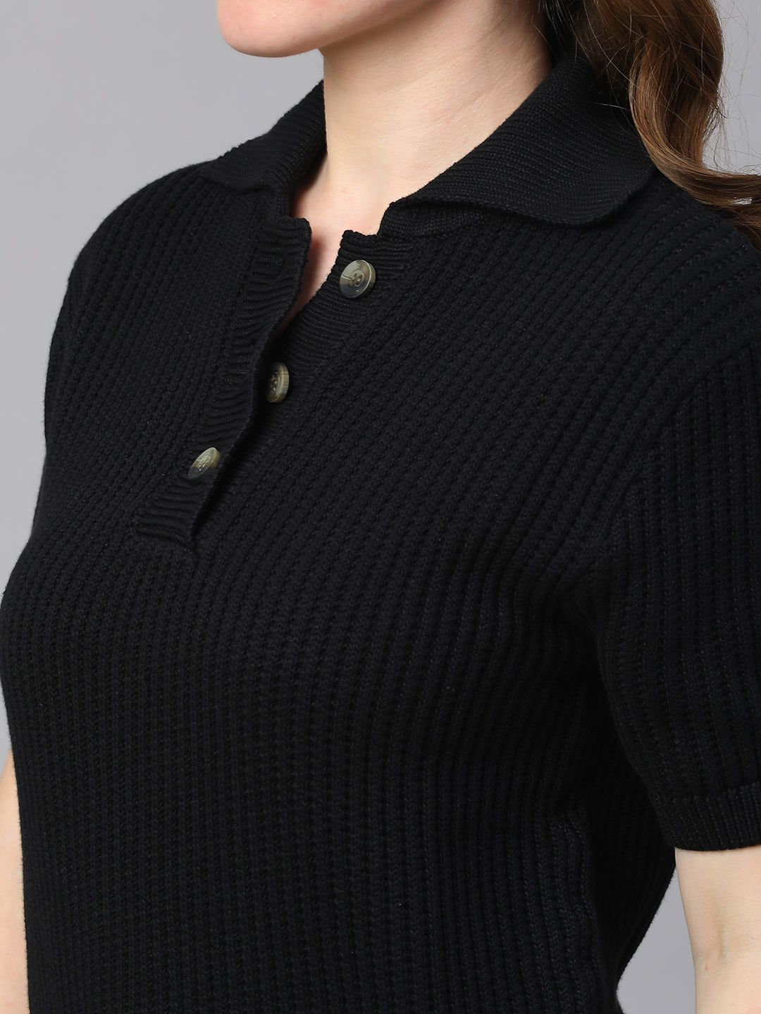 Women's Black Cotton Regular Fit Tshirt