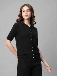 Women’s Cotton Viscose Regular Fit T-Shirt Black