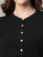 Women's Black Cotton Viscose Regular Fit Tshirt