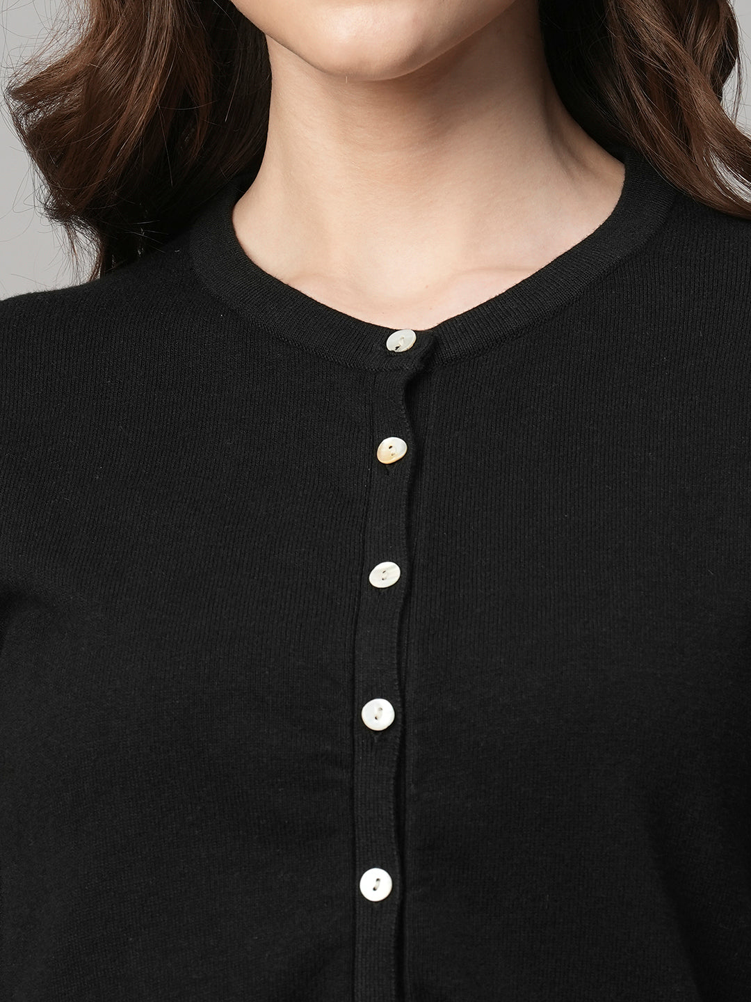 Women's Black Cotton Viscose Regular Fit Tshirt