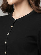 Women's Black Cotton Viscose Regular Fit Tshirt