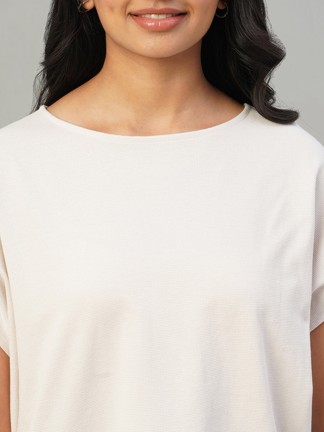 Women's Light Grey 100% Cotton Loose Fit Tshirt