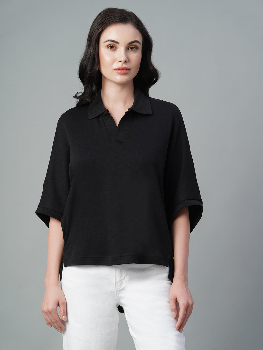 Women's Black 100% Cotton Regular Fit Tshirt