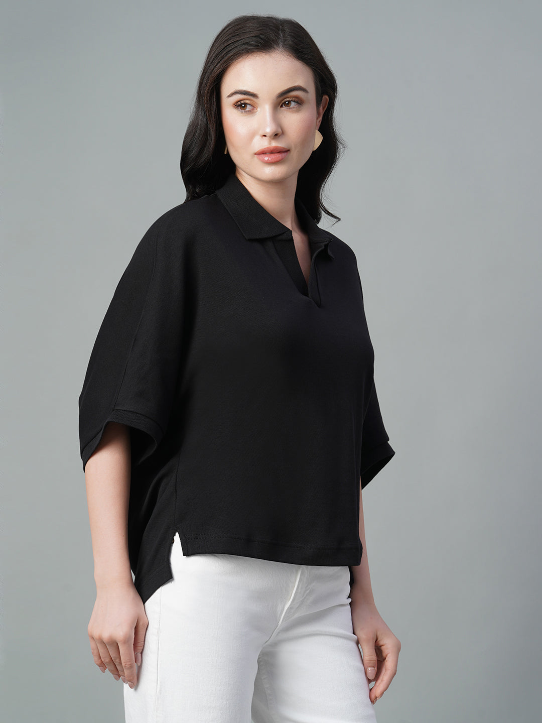 Women's Black 100% Cotton Regular Fit Tshirt