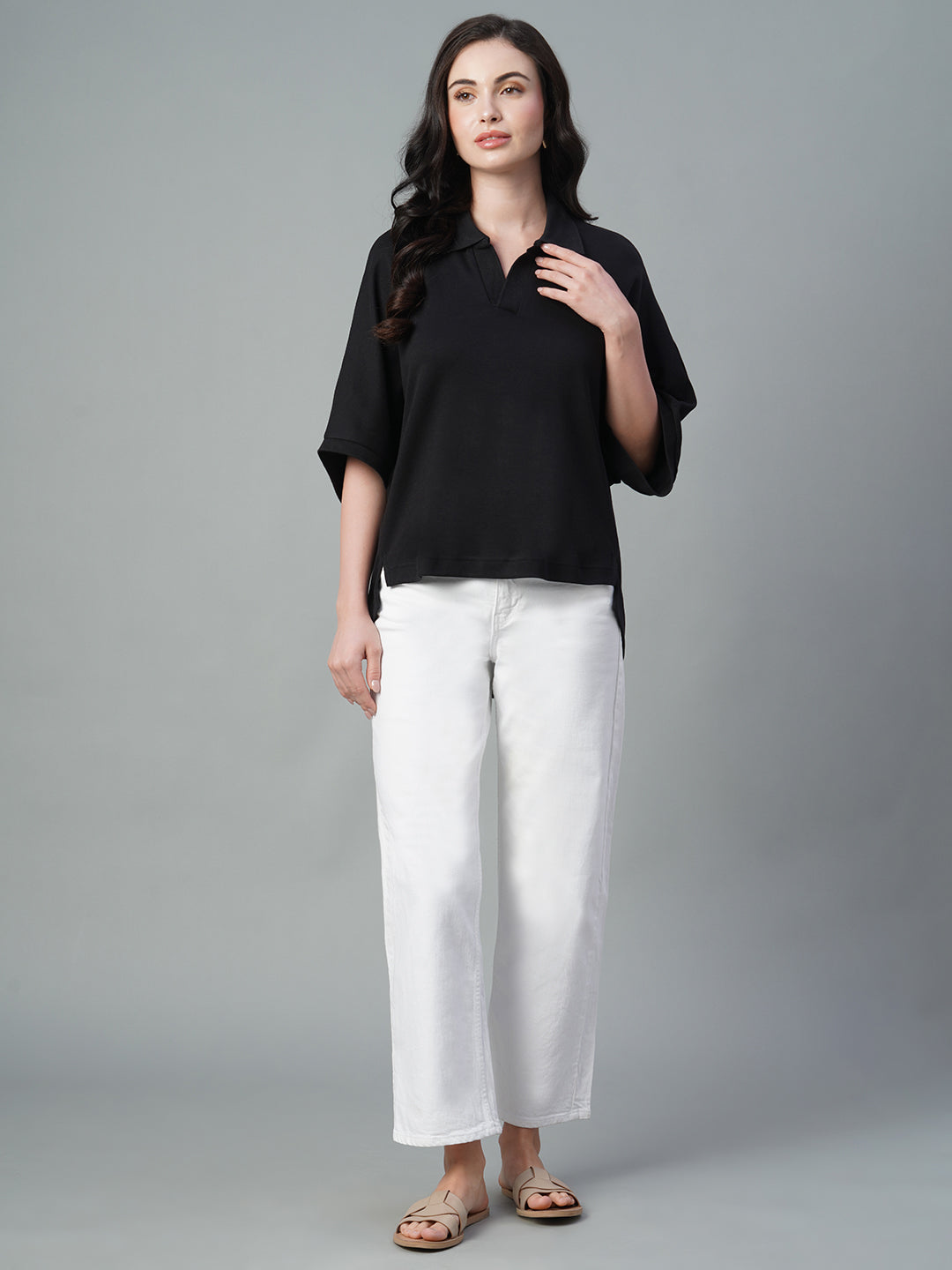 Women's Black 100% Cotton Regular Fit Tshirt