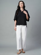 Women's Black 100% Cotton Regular Fit Tshirt