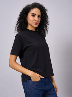 Women’s Cotton Elastane Regular Fit T-Shirt Black