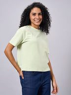 Women's Green Cotton Elastane Regular Fit Tshirt