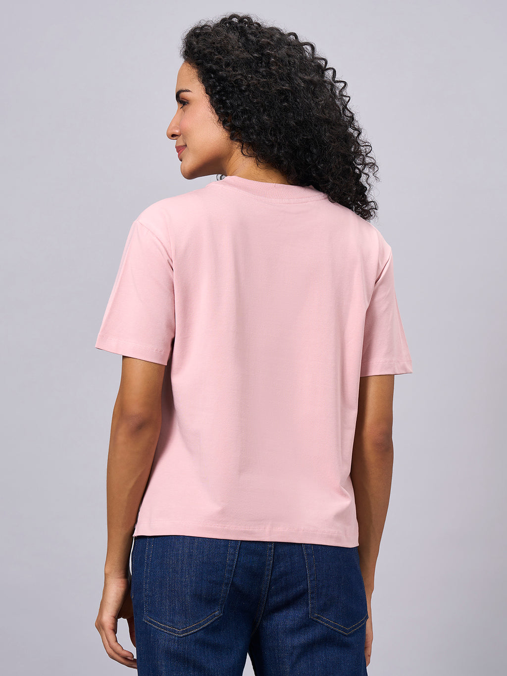 Women's Pink Cotton Elastane Regular Fit Tshirt