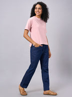 Women's Pink Cotton Elastane Regular Fit Tshirt