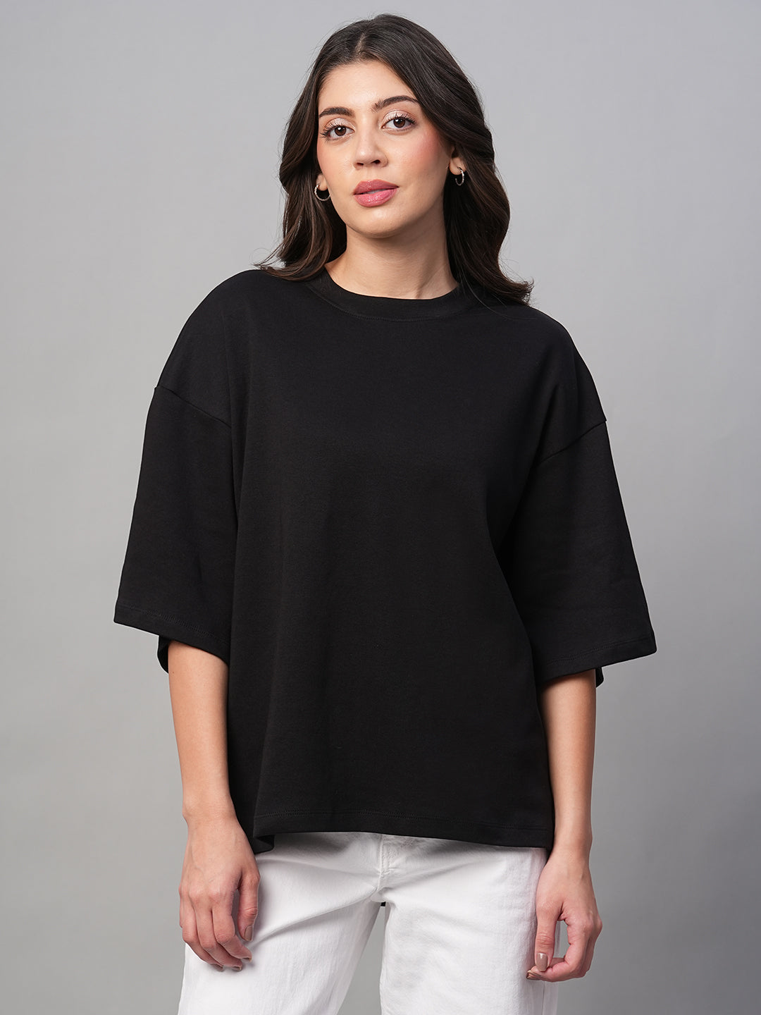 Women's Black 100% Cotton Loose Fit Tshirt