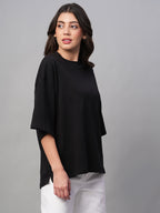 Women's Black 100% Cotton Loose Fit Tshirt