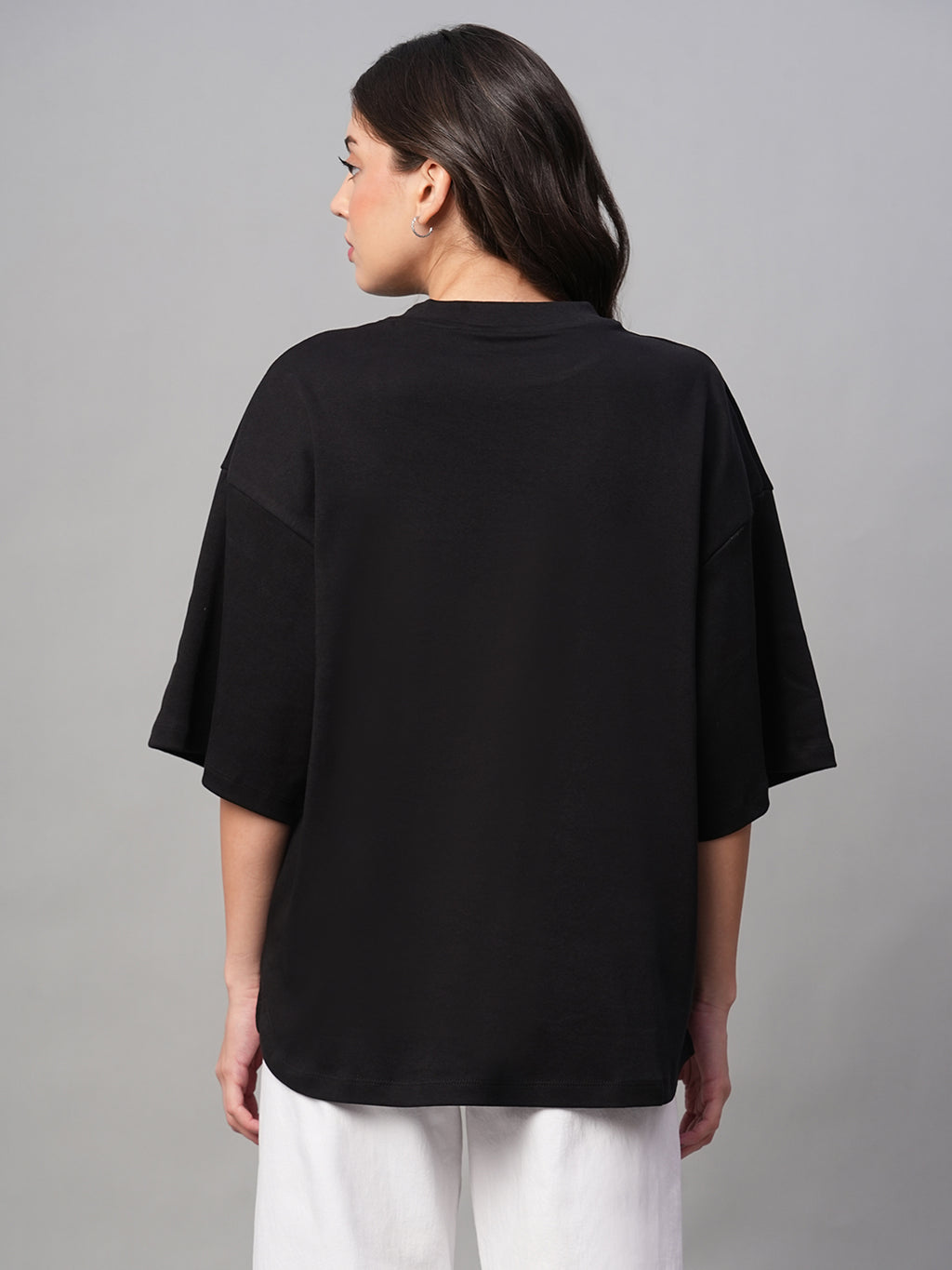 Women's Black 100% Cotton Loose Fit Tshirt