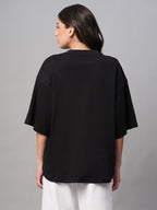 Women's Black 100% Cotton Loose Fit Tshirt