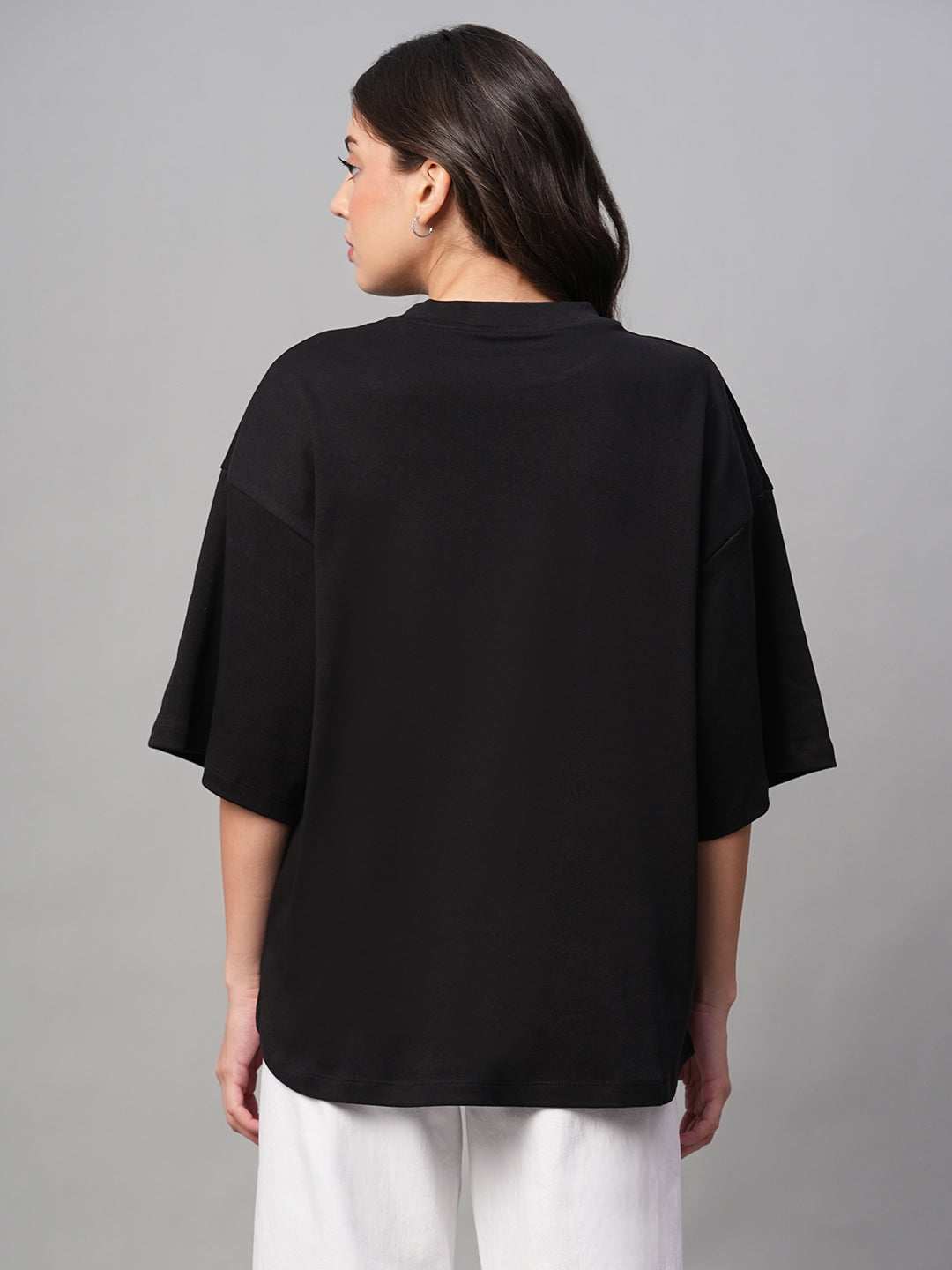 Women's Black 100% Cotton Loose Fit Tshirt
