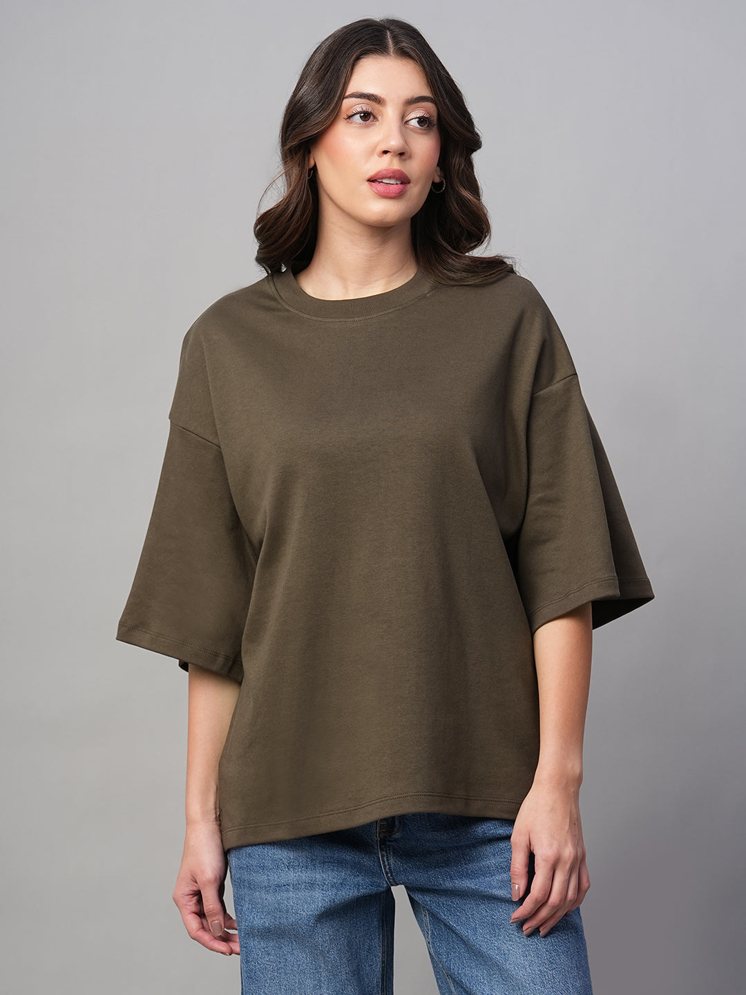 Women's Brown 100% Cotton Loose Fit Tshirt