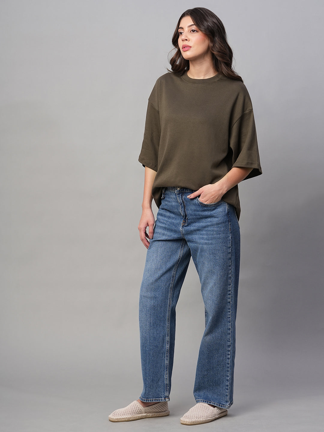 Women's Brown 100% Cotton Loose Fit Tshirt