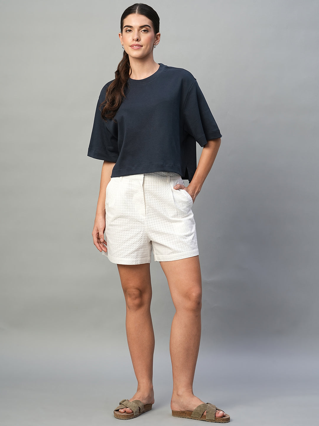 Women's Blue 100% Cotton Boxy Fit Tshirt