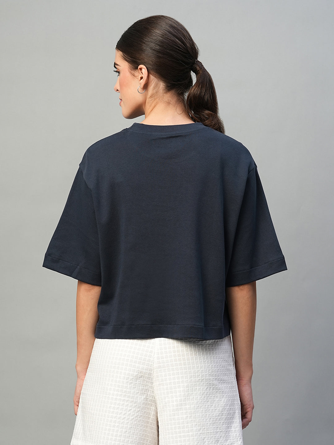 Women's Blue 100% Cotton Boxy Fit Tshirt