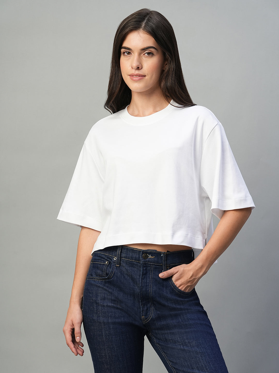 Women's White 100% Cotton Boxy Fit Tshirt