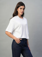 Women's White 100% Cotton Boxy Fit Tshirt