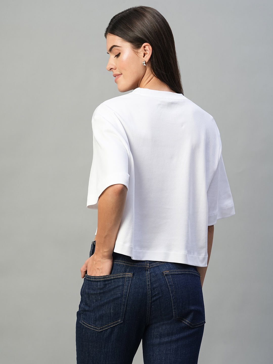 Women's White 100% Cotton Boxy Fit Tshirt