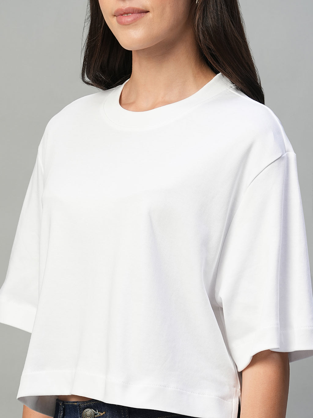 Women's White 100% Cotton Boxy Fit Tshirt