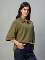 Women's Dark Brown Cotton Elastane Regular Fit Tshirt