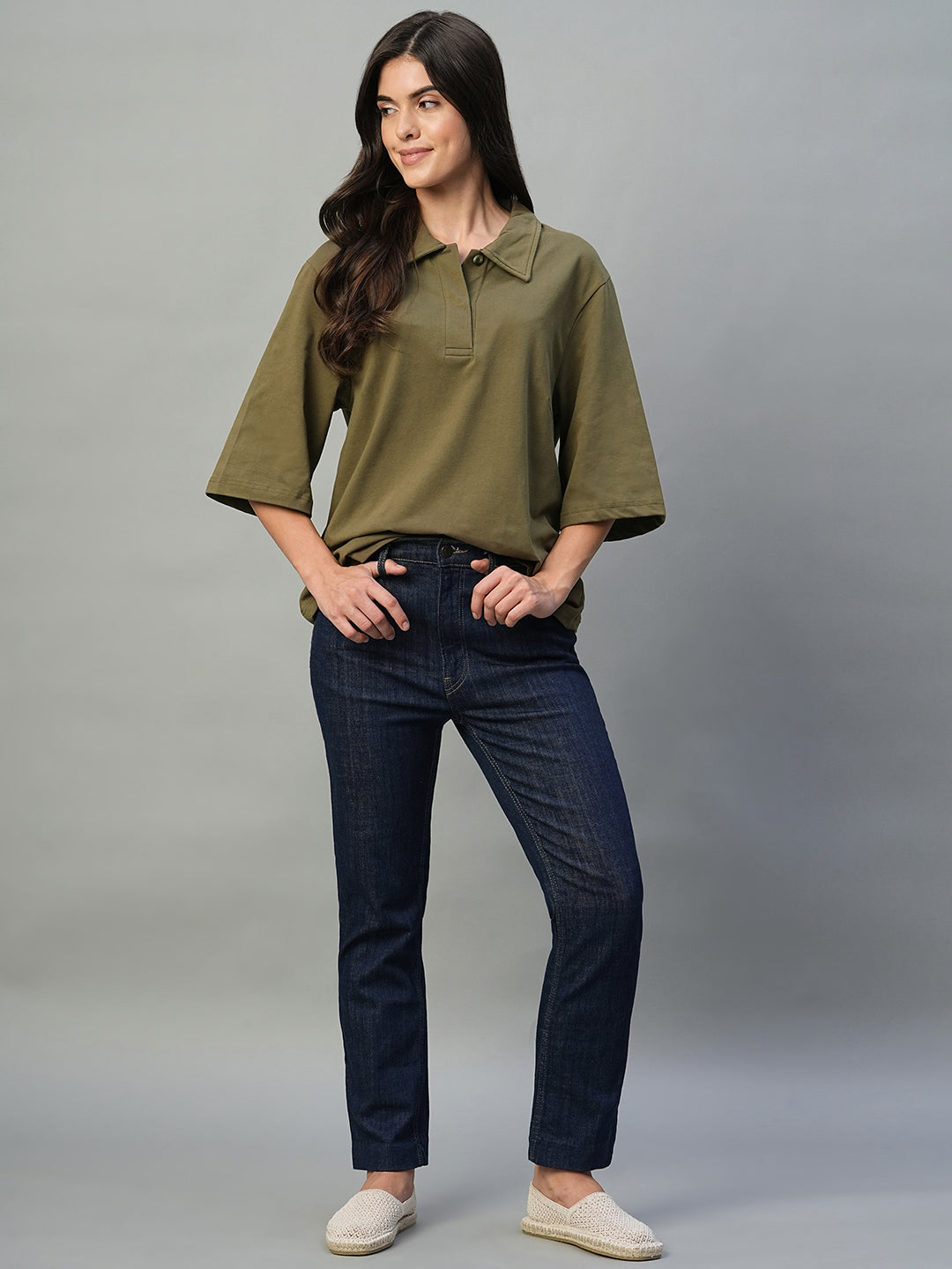 Women's Dark Brown Cotton Elastane Regular Fit Tshirt