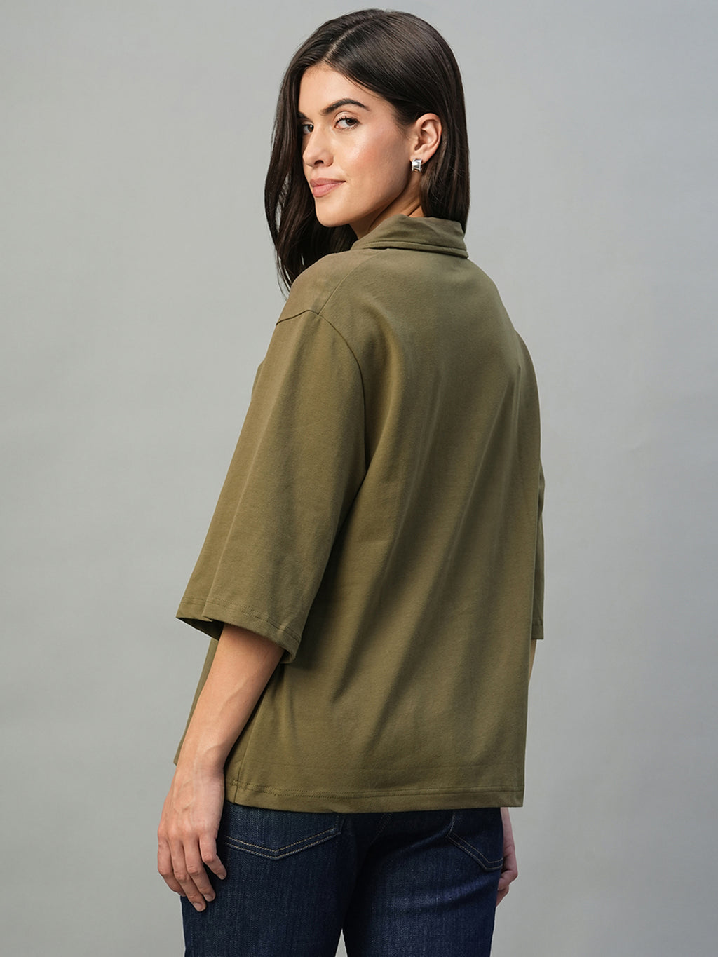 Women's Dark Brown Cotton Elastane Regular Fit Tshirt