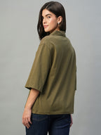 Women's Dark Brown Cotton Elastane Regular Fit Tshirt