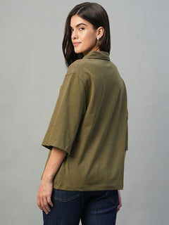 Women’s Cotton Elastane Regular Fit T-Shirt Dark Brown